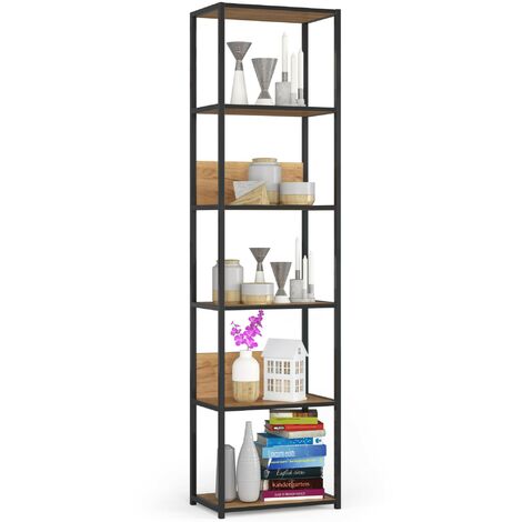Étagère murale industrielle sur pied AKORD Noire 50 cm façade Chêne Craft 6 étagères 50x32x192 cm (1/5)