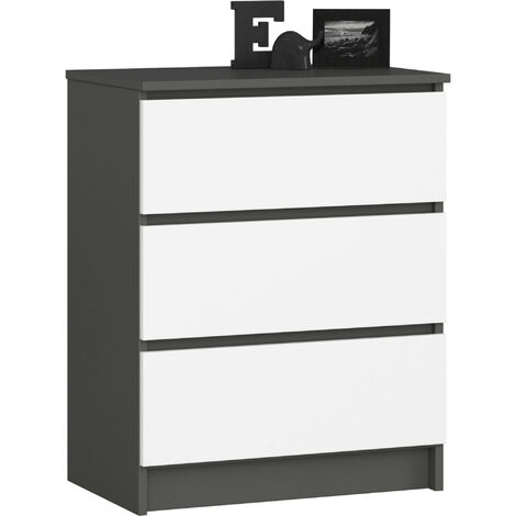 Commode AKORD K60 Gris Graphite 60 cm 3 tiroirs façade Blanche 60x40x77 cm (1/4)