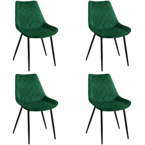 Lot de 4 chaises d'intérieur en velours vert + coussins - Happy Garden