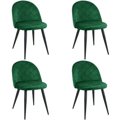 Lot de 4 chaises matelassées de salle à manger en velours AKORD SJ.077 Vert Bouteille (1/5)