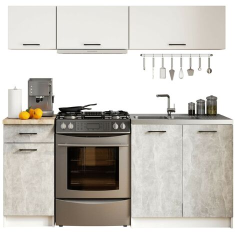 Ensemble De Cuisine AKORD OLIWIA G1 Blanc 180 cm 6 portes 1 tiroir façade Béton 6 étagères 180x46x174 cm (1/5)
