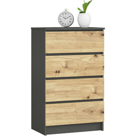 Commode AKORD K60 Gris Graphite 60 cm 4 tiroirs façade Chêne Artisan 60x40x99 cm (1/4)