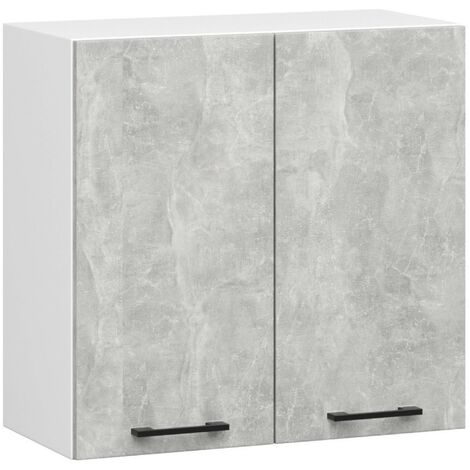 Armoires de cuisine haute AKORD W60 OLIWIA Blanc 60 cm 2 portes façade Béton 2 étagères 60x30x58 cm