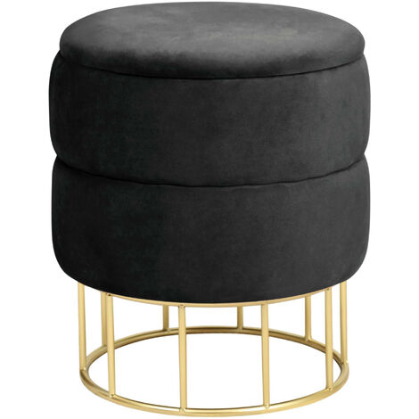 Pouf de Rangement avec Couvercle matelassé AKORD ELZA velour colour Noir hauteur 42 cm (1/5)