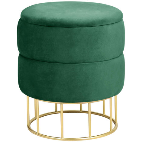Pouf de Rangement avec Couvercle matelassé AKORD ELZA velour colour Vert Bouteille hauteur 42 cm (1/5)
