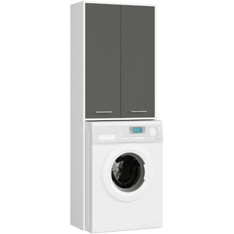 Akord – Meuble machine à laver 64 cm – 2 portes – Façade gris graphite – 4 étagères – Panneau stratifié – Dimensions 64x30x180 cm