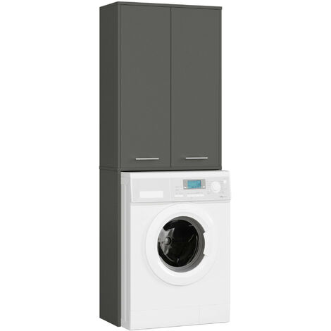 Akord – Meuble machine à laver gris graphite 64 cm – 2 portes – 4 étagères – Panneau laminé KRONOSPAN – E1 classe d'hygiène