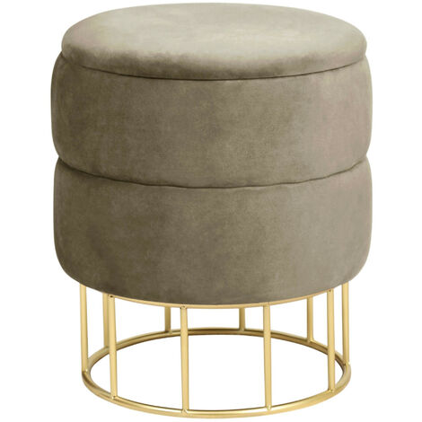 Pouf de Rangement avec Couvercle matelassé AKORD ELZA velour colour Beige hauteur 42 cm (1/5)