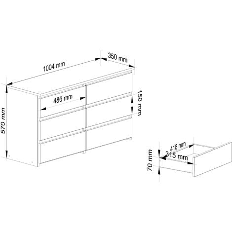 Petite Commode AKORD CL100 Chêne Sonoma 100 cm 6 tiroirs façade Blanche 100x35x57 cm