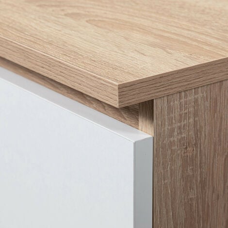 Petite Commode AKORD CL100 Chêne Sonoma 100 cm 6 tiroirs façade Blanche 100x35x57 cm