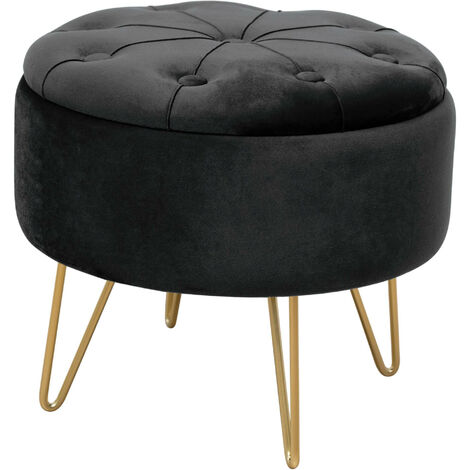 Pouf de Rangement avec Couvercle matelassé AKORD CARO velour colour Noir hauteur 33 cm (1/5)