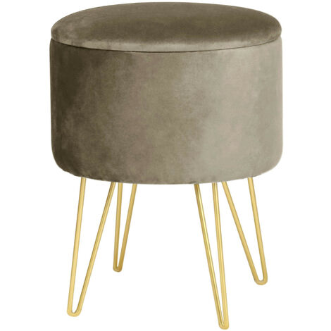 Pouf de Rangement avec Couvercle AKORD LILI velour colour Beige hauteur 45 cm (1/5)