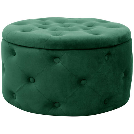 Pouf de Rangement avec Couvercle matelassé AKORD ALIA velour colour Vert Bouteille hauteur 30 cm