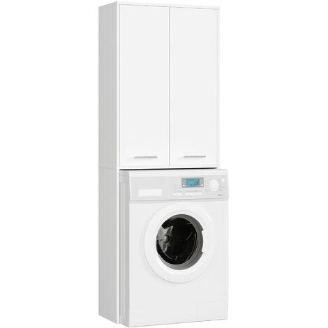 Akord – Meuble machine à laver FIN blanc 64 cm – 2 portes – 4 étagères – Dimensions 64x30x180 cm – Conception universelle pour salle de bain