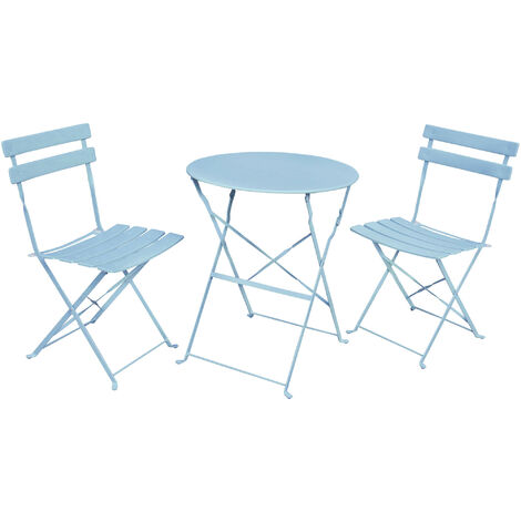 Ensemble de meubles ORION pour balcon : Table ronde & 2 chaises en bleu élégant (1/5)