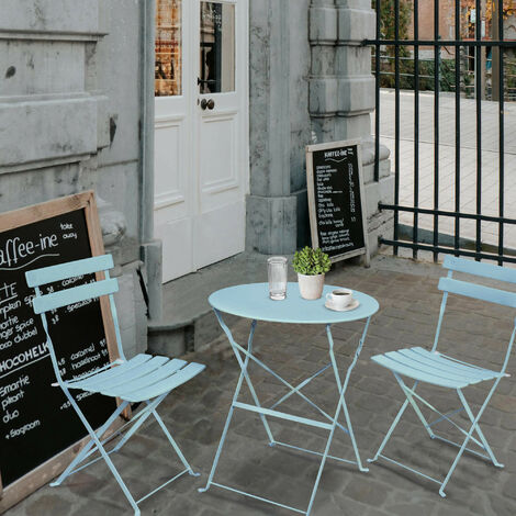 Salon De Jardin 2 Personnes GOKHOMX | Table + 2 Chaises | Noir | Balcon Terrasse Extérieur
