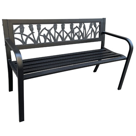 Banc de Jardin Noir LISSA avec Pieds en Acier, Largeur 124 cm (1/3)