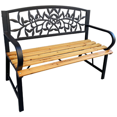 Banc de Jardin Noir REO avec Bois laqué et Pieds en Acier, Largeur 118 cm (1/3)