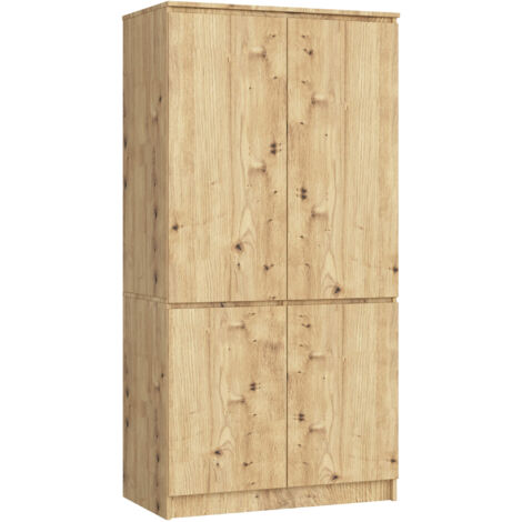 Akord – Armoire 4 portes chêne artisan 90x51x180 cm – 4 étagères – Panneau stratifié finition mate – Armoire sur pied avec portes battantes