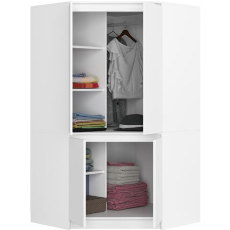 Armoire d'angle AKORD S100 Blanche 100 cm 4 portes façade Blanche 6 étagères 100x50x180 cm