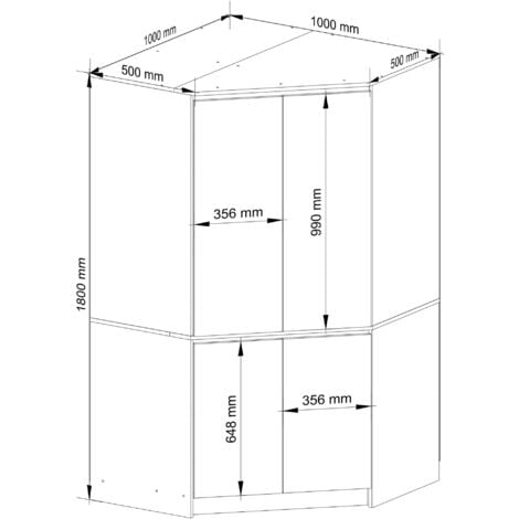 Armoire d'angle AKORD S100 Blanche 100 cm 4 portes façade Blanche 6 étagères 100x50x180 cm