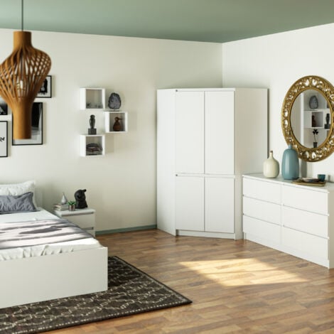 Armoire d'angle AKORD S100 Blanche 100 cm 4 portes façade Blanche 6 étagères 100x50x180 cm