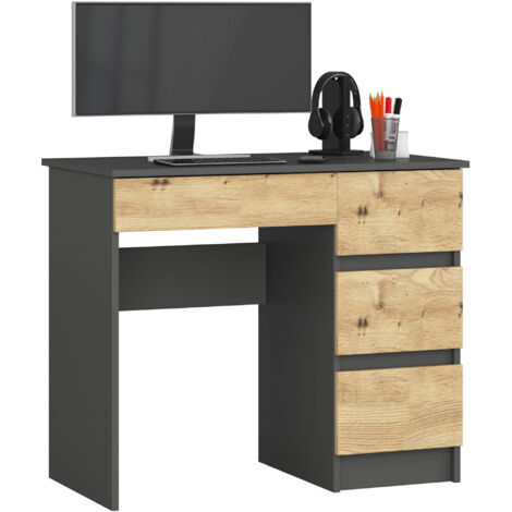 Akord – Bureau droit 90 cm – 4 tiroirs – Façade chêne artisan – Corps gris graphite – Dimensions 90x50x77 cm – Panneau stratifié (1/4)
