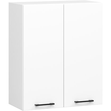 Akord – Armoire de cuisine haute 60 cm – 2 portes battantes – Façade blanche mate – 2 étagères – Panneau stratifié – Dimensions 60x30x72 cm (1/5)