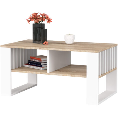 Table basse AKORD ROCKFORD Chêne Sonoma 92 cm pieds Blancs 92x53x45 cm (1/5)