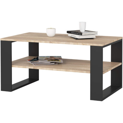 Table basse AKORD ALEX Chêne Sonoma 92 cm pieds Noirs 92x53x45 cm (1/5)