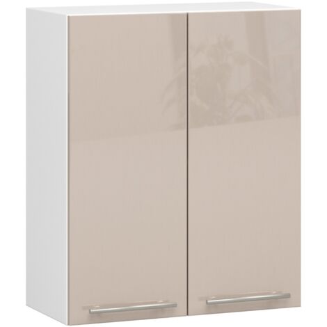 Akord – Meuble haut de cuisine modulable blanc 60 cm – 2 portes cappuccino brillant – 2 étagères – Dimensions 60x30x72 cm (1/5)