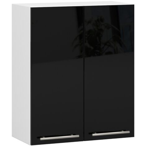 Meuble de cuisine haut AKORD W60 OLIWIA modulable Blanc 60 cm 2 portes façade Noir Brillant 2 étagères 60x30x72 cm (1/5)