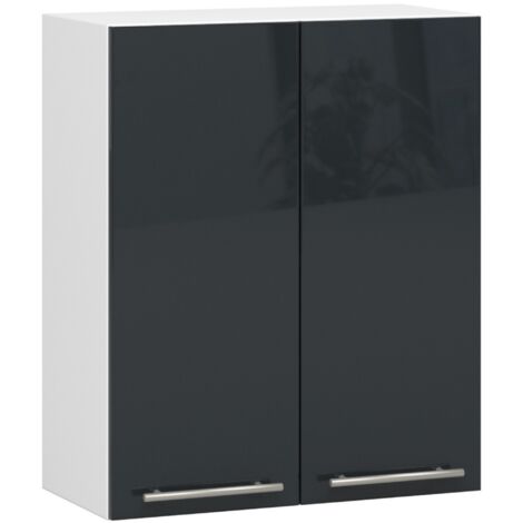 Meuble de cuisine haut AKORD W60 OLIWIA modulable Blanc 60 cm 2 portes façade Graphite Brillant 2 étagères 60x30x72 cm (1/5)
