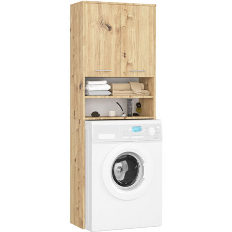 Akord – Meuble machine à laver 64 cm – 2 portes – 4 étagères – Panneau stratifié – Élégant et pratique – Dimensions 64x30x180 cm
