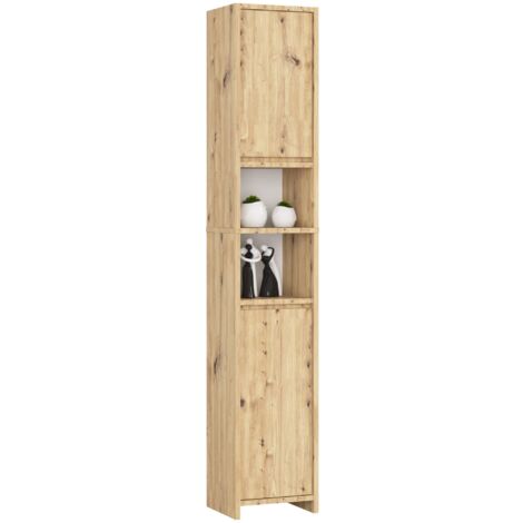 Akord – Colonne de salle de bain 32 cm – 2 portes – 4 étagères – Panneau stratifié – Chêne artisanal – Hauteur 180 cm – Profondeur 28 cm