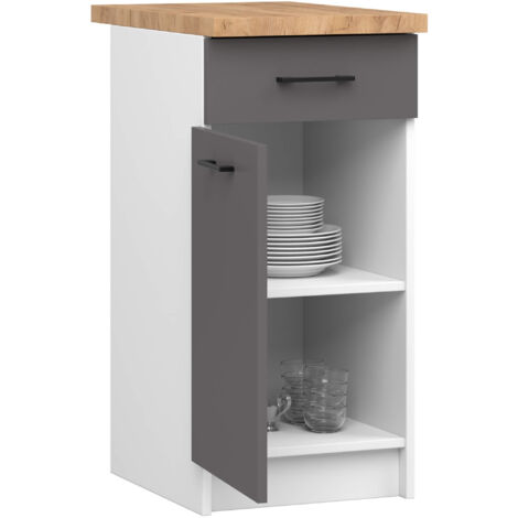 Armoires de cuisine basse AKORD S40 OLIWIA Blanc 40 cm 1 porte 1 tiroir façade Gris Graphite 2 étagères 40x46x85 cm