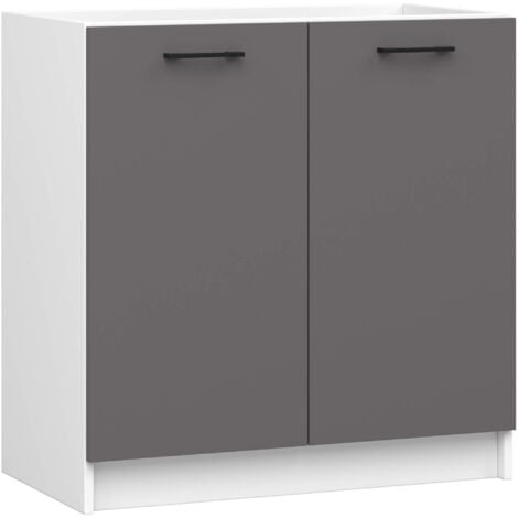 Armoires de cuisine basse AKORD S80 pour évier OLIWIA Blanc 80 cm 2 portes couleur Gris Graphite 1 étagère 80x46x82 cm