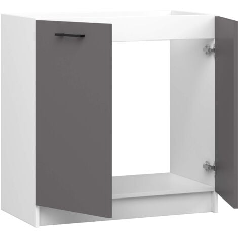 Armoires de cuisine basse AKORD S80 pour évier OLIWIA Blanc 80 cm 2 portes couleur Gris Graphite 1 étagère 80x46x82 cm