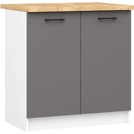 Armoires de cuisine basse AKORD S80 OLIWIA Blanc 80 cm 2 portes façade Gris Graphite 2 étagères 80x46x85 cm