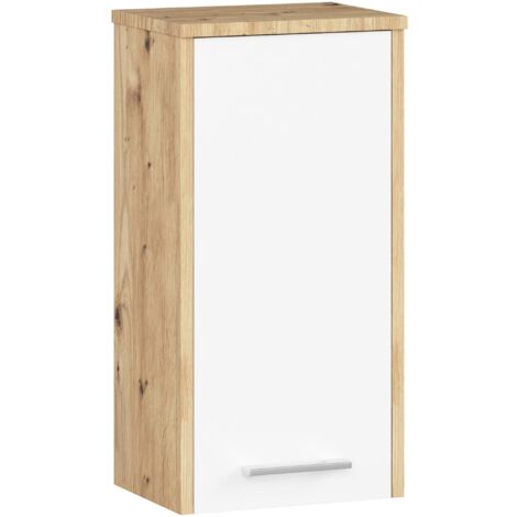 Armoire salle de bains AKORD FIN accr. au mur Chêne Artisan 30 cm 1 porte façade Blanche 2 étagères 30x22,5x60 cm (1/5)