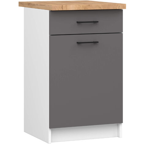Armoires de cuisine basse AKORD S50 OLIWIA Blanc 50 cm 1 porte 1 tiroir façade Gris Graphite 2 étagères 50x46x85 cm