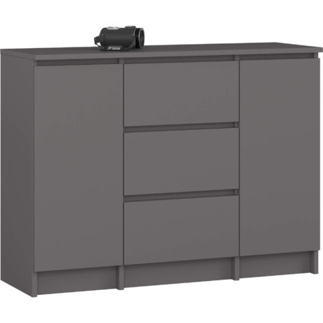 Commode AKORD K100 Gris Graphite 101 cm 2 portes 3 tiroirs façade Gris Graphite 4 étagères 101x35x76 cm (1/5)