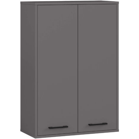 Armoire salle de bains suspendue AKORD FIN Gris Graphite 64 cm 2 portes pleine Gris Graphite 4 étagères 64x30x94 cm (1/5)