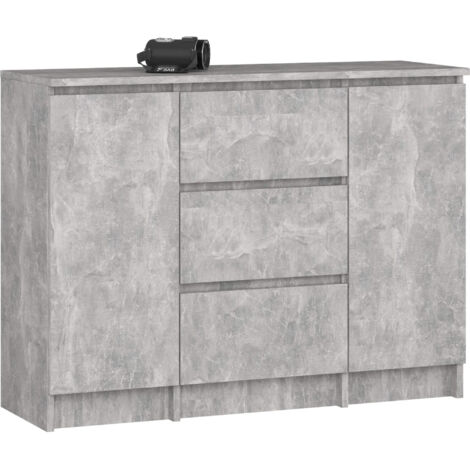 Commode AKORD K100 Béton 101 cm 2 portes 3 tiroirs façade Béton 4 étagères 101x35x76 cm (1/5)