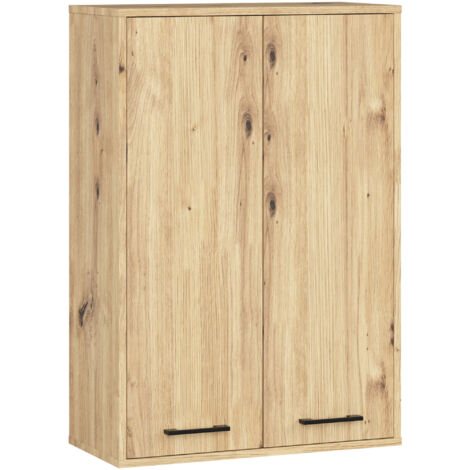 Armoire salle de bains suspendue AKORD FIN Chêne Artisan 64 cm 2 portes pleine Chêne Artisan 4 étagères 64x30x94 cm (1/5)