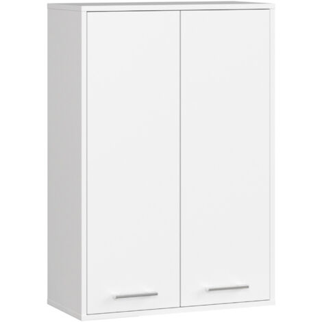 Akord – Armoire salle de bains suspendue 64 cm – 2 portes battantes – 4 étagères – Panneau stratifié blanc – Gain de place pour petites salles de bains