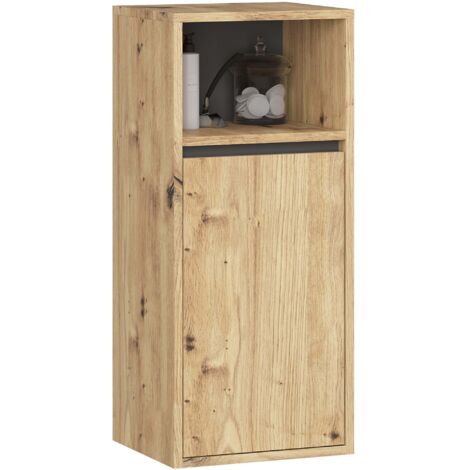 Armoire salle de bains VAMI suspendu Chêne Artisan et Gris Graphite 35 cm 1 porte 3 étagères 35x30x80 cm (1/5)