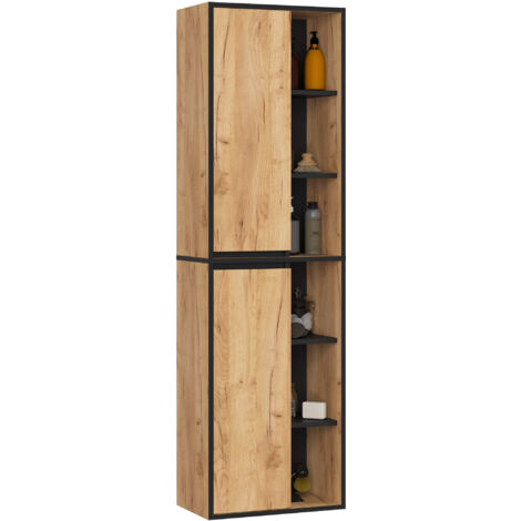 Akord – Colonne de salle de bain suspendue chêne craft et noir 50 cm – 2 portes – 10 étagères – Dimensions 50x30x170 cm (1/5)
