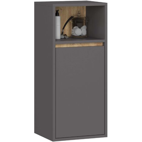 Armoire salle de bains VAMI suspendu Gris Graphite et Chêne Artisan 35 cm 1 porte 3 étagères 35x30x80 cm (1/5)