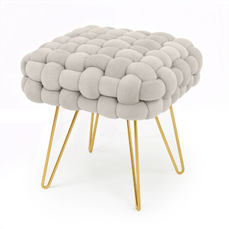 Tabouret en velours tressé rembourré 38 cm DOTTY Crème (1/5)